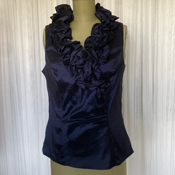 Melanie Lyne Tops - Mélanie Lyne taffeta, ruffles formal dark blue sleeveless top! Size 16